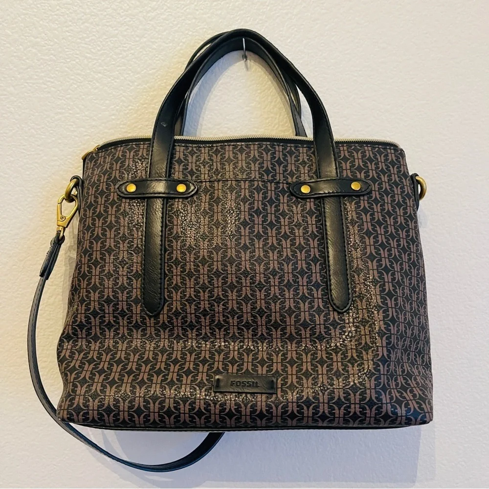Fossil Felicity Logo Satchel Black Brown